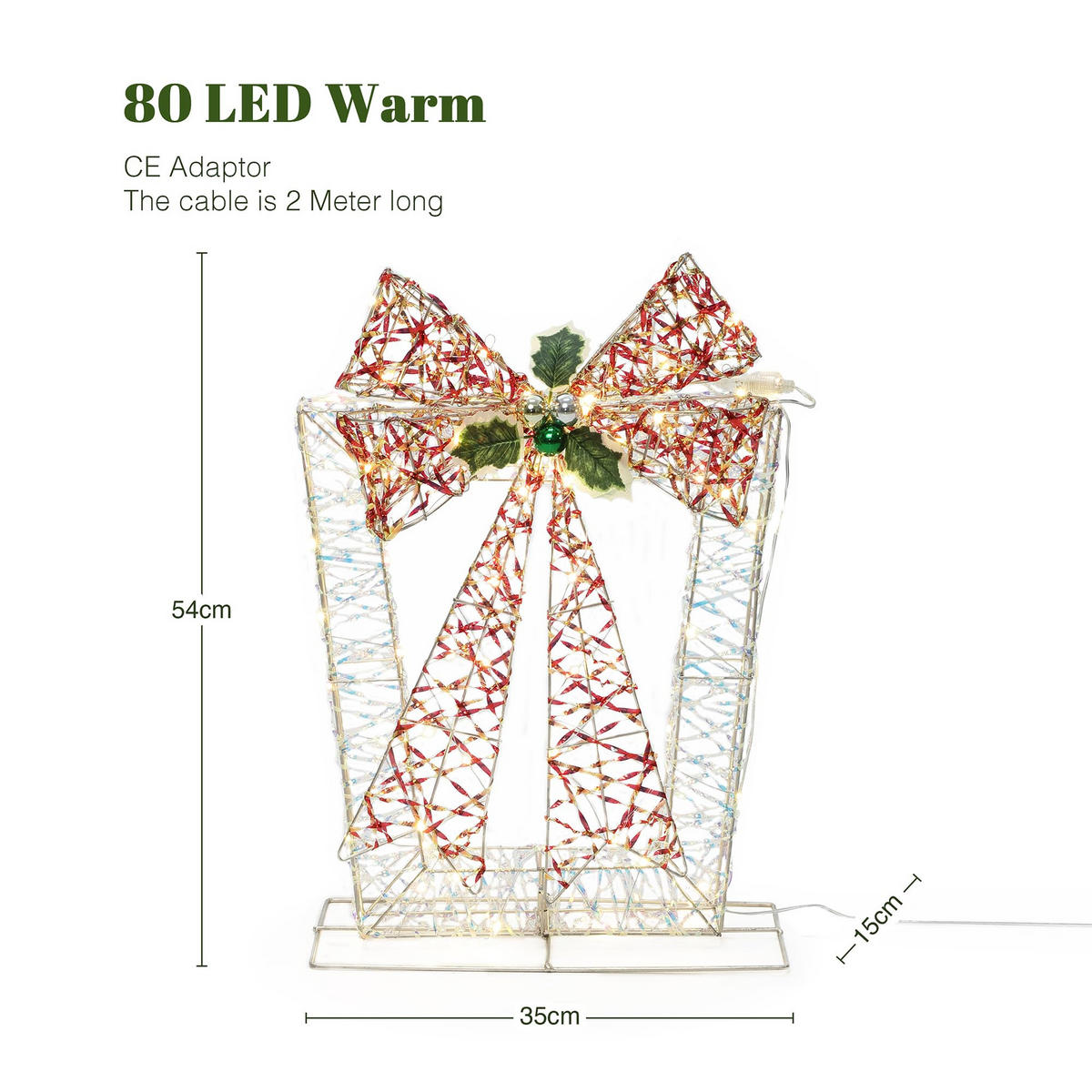 LED Weihnachtsdeko HTHD0240 - Rot/Goldfarben, Kunststoff/Metall (15/54/35cm) - Hometopia