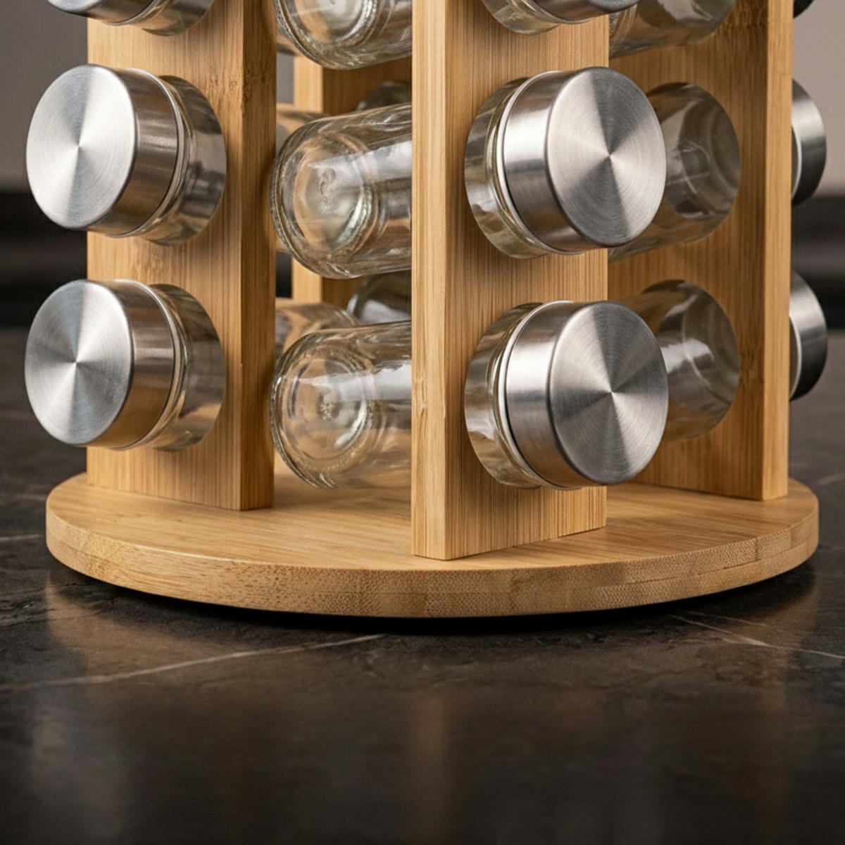 GEWÜRZKARUSSELL Natur 8er-Set Bambus drehbar - Multicolor, Glas/Holz (19/15/19cm) - Relaxdays