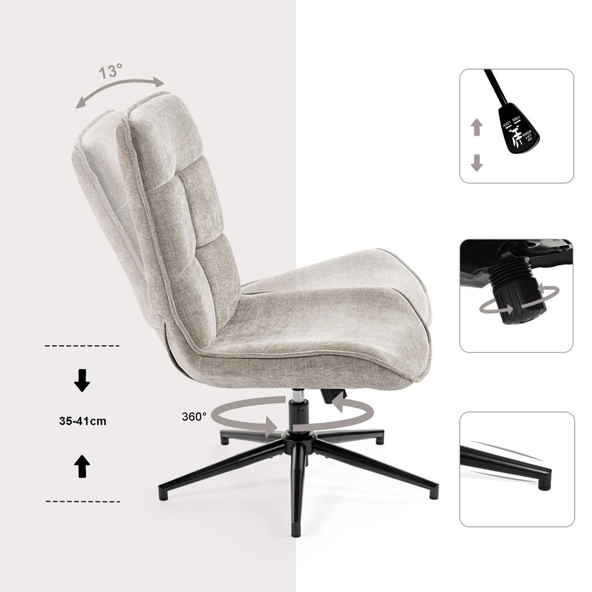 SESSEL Grauer Drehstuhl - Grau, Metall (61/95/67cm) - Meubles Cosy