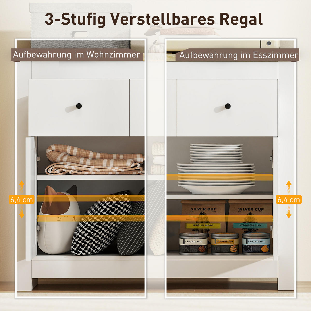 SIDEBOARD mit 2 Schublade, Weiß - Weiß, Karton (35/80/79cm) - HOMCOM