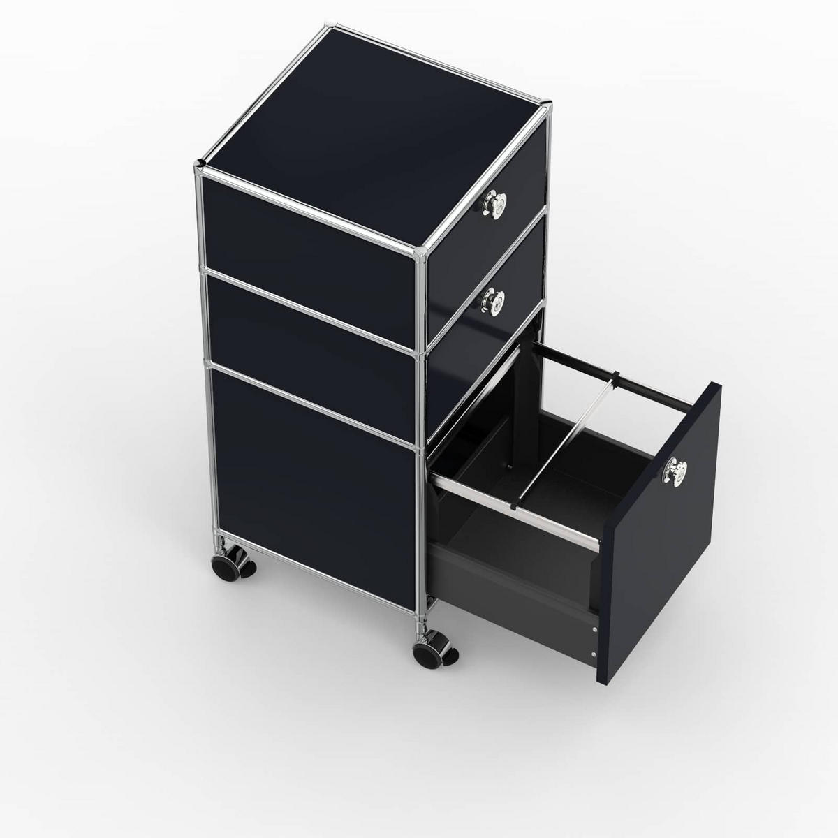 BÜRO-ROLLCONTAINER, Metall, 40 cm, 2 Schubladen + 1 Hängeregistratur, Graphitschwarz - Chromfarben/Silberfarben, Metall (40/87.9/39.7cm) - Versee