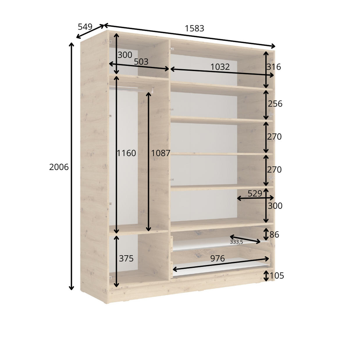 KLEIDERSCHRANK Weiß 158/201/55 - Weiß, Holzwerkstoff (158/201/55cm) - RAUMHIRSCH FURNITURE