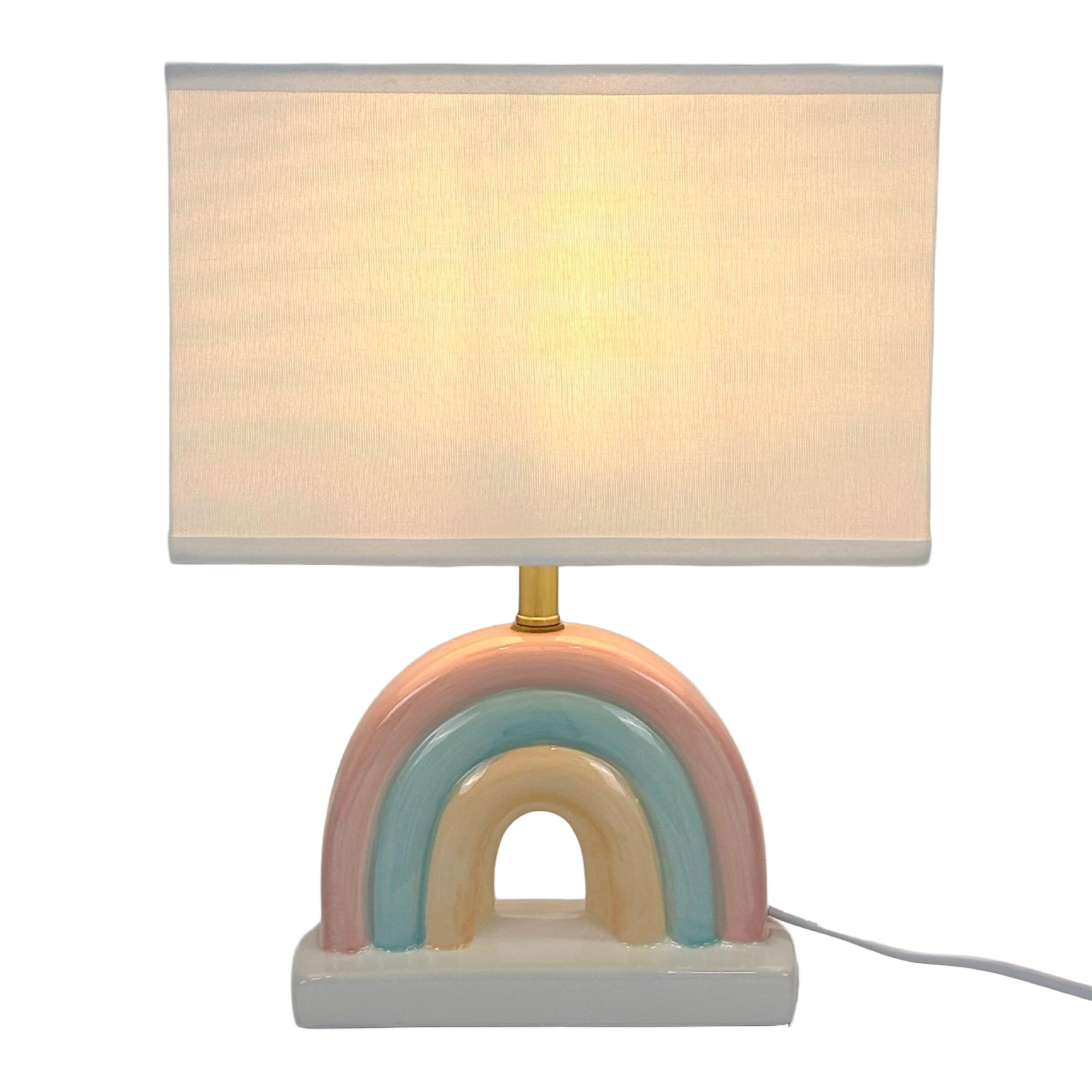LAMPĂ DE MASĂ Alb ceramică curcubeu E27 60 W 37x28x15 cm - alb, ceramică/material textil (15/28/37cm) - Relaxdays