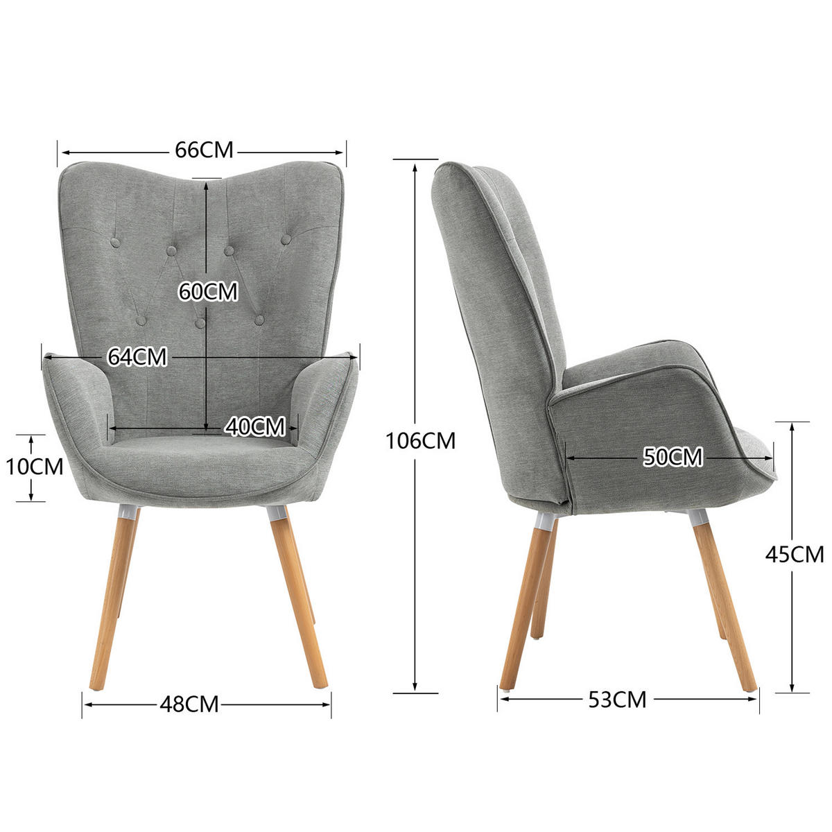 OHRENSESSEL in Webstoff, Grau - Hellgrau, Holz/Textil (66/106/53cm) - Meubles Cosy