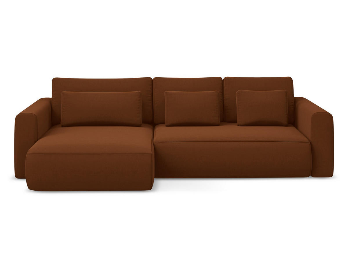 ECKSOFA mit Schlaffunktion Samt Stoff Orange - Terracotta/Schwarz, Kunststoff/Textil (149/278cm) - Makamii