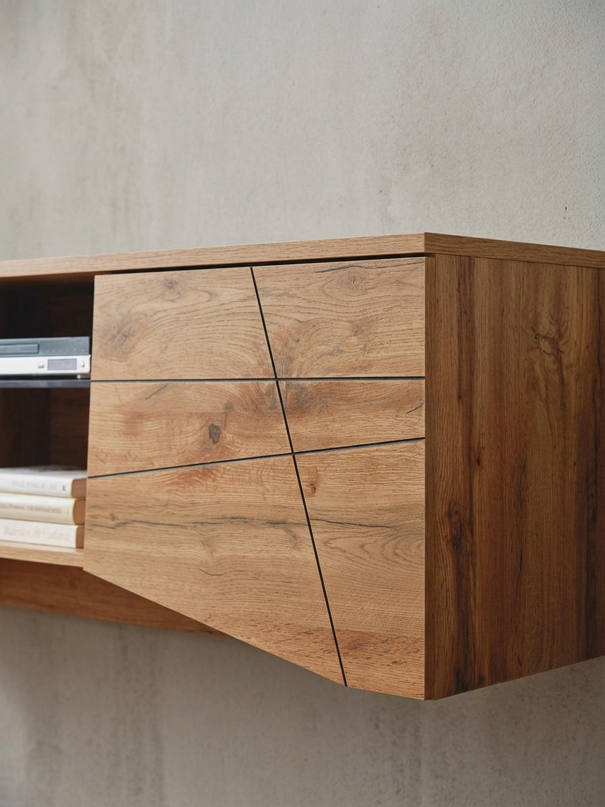 LOWBOARD Eiche-Dekor Modern Stil für 70-Zoll Fernseher mit Glasablage - Braun, Holz (160/50/40cm) - KADIMA DESIGN