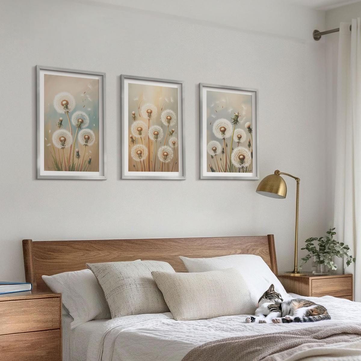 WANDBILDER 3er Set - 40x60 cm Silberner Rahmen - Pastellfarbene Löwenzahnblüten - Silberfarben, Kunststoff (40/60cm) - ArtPrintCave