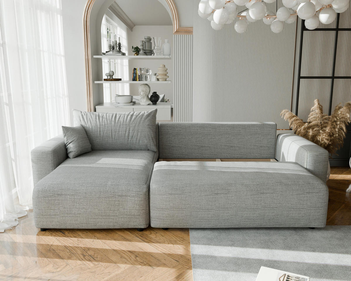ECKSOFA mit Schlaffunktion und Bettkasten, Grau - Grau, Holzwerkstoff/Textil (145/278cm) - Idohome