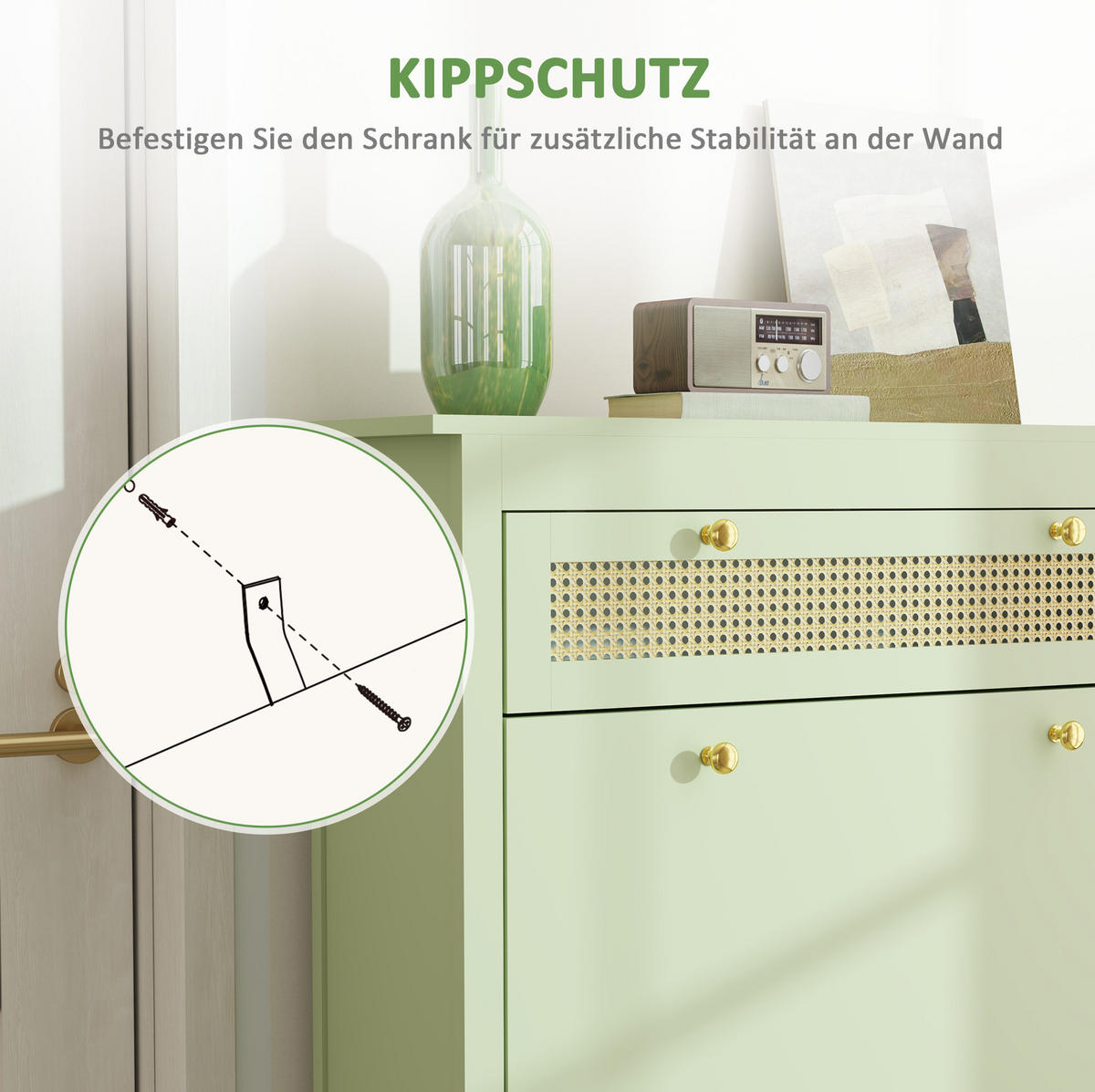 SCHUHSCHRANK mit 2 Klappen und Schublade 88/30/120 cm in Grün - Grün, Holzwerkstoff (88/120/30cm) - BEAOK
