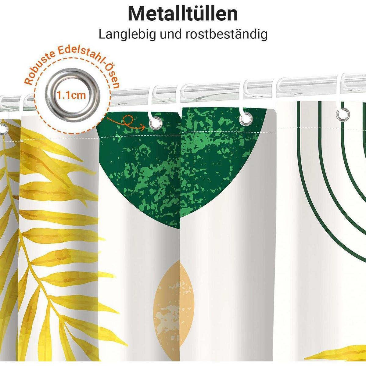 DUSCHVORHANG Dunkelgrün Blätter Linie 180 x 200 cm - Multicolor, Textil (180/200cm)