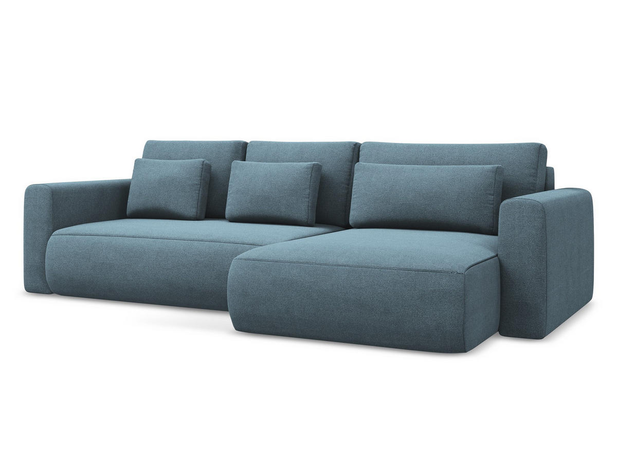 ECKSOFA mit Schlaffunktion Strukturstoff Stoff Blau - Blau/Schwarz, Kunststoff/Textil (278/149cm) - Makamii