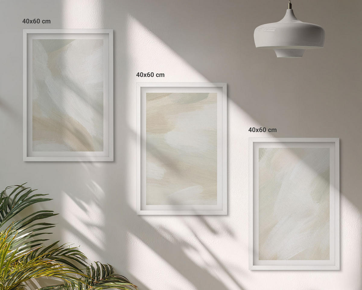 WANDBILDER 3er-Set - 40x60 cm Weißer Rahmen - Minimalismus der Farbstruktur - Weiß, Kunststoff (40/60cm) - ArtPrintCave