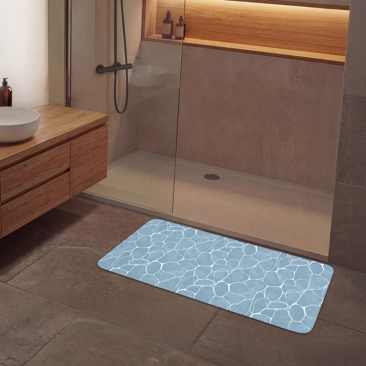 BADEMATTE Organisch - Muster - Blau 120x60 cm - Hellblau, Kunststoff/Textil (120/60cm)