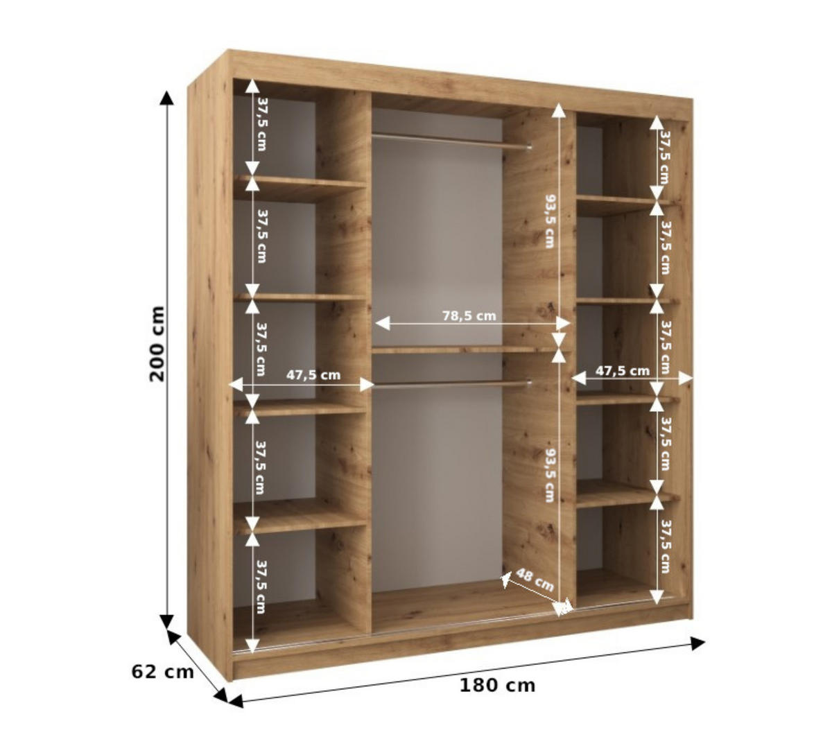 SCHWEBETÜRENSCHRANK 200/180/62 2-türig - Silberfarben/Schwarz, Holz/Kunststoff (180/200/62cm) - MÖBEL KRYSPOL