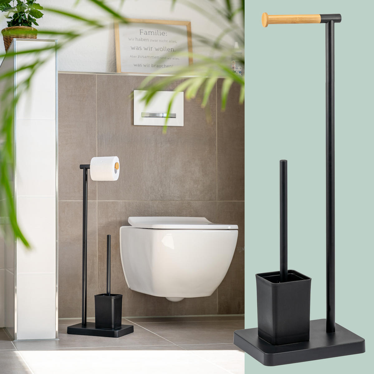 STAND-WC-GARNITUR, schwarz - Schwarz, Kunststoff (23/70/18cm) - bremermann