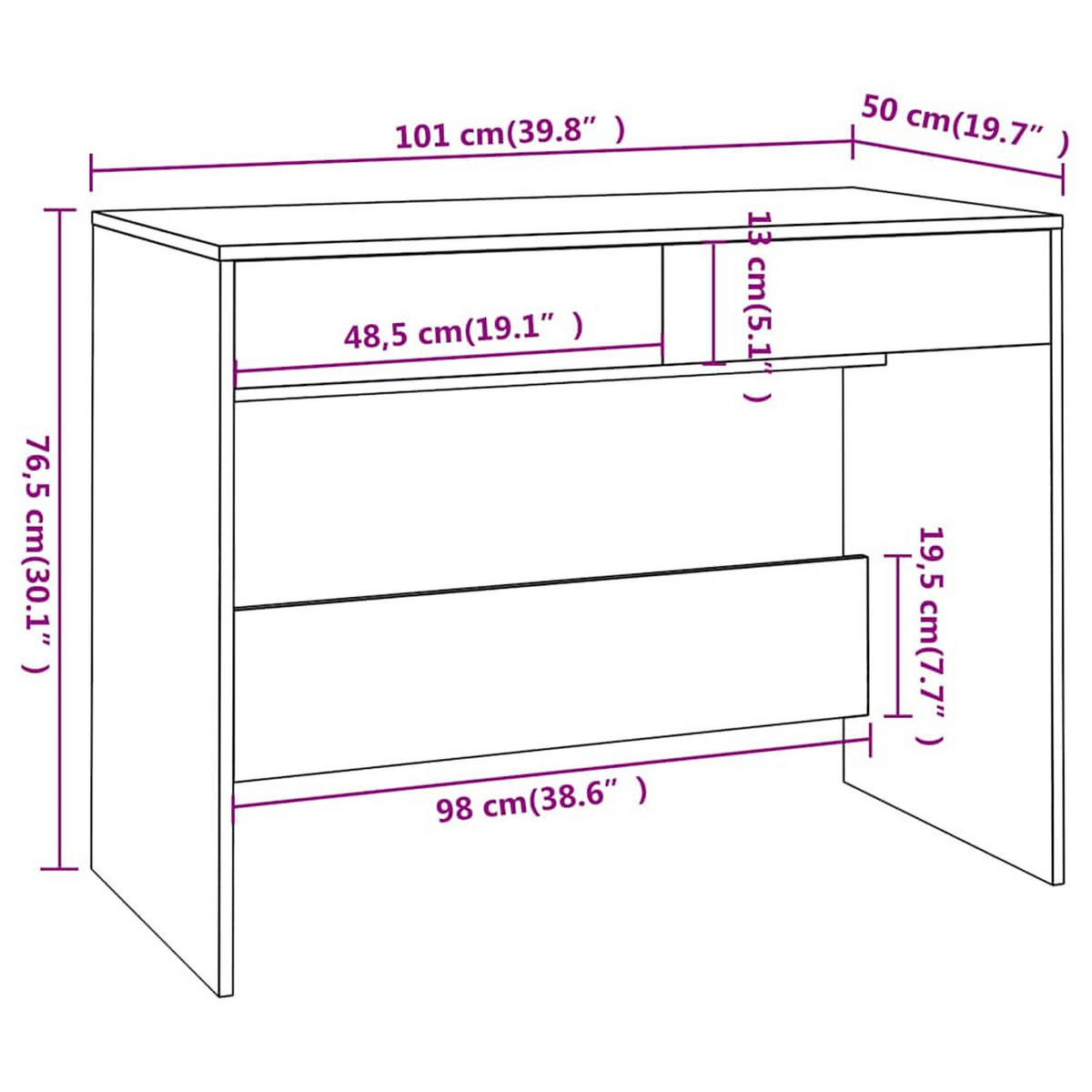 SCHREIBTISCH Weiss 101/50/76,5 Cm Holzwerkstoff - Weiß, Holzwerkstoff (101/50/76.5cm) - vidaXL
