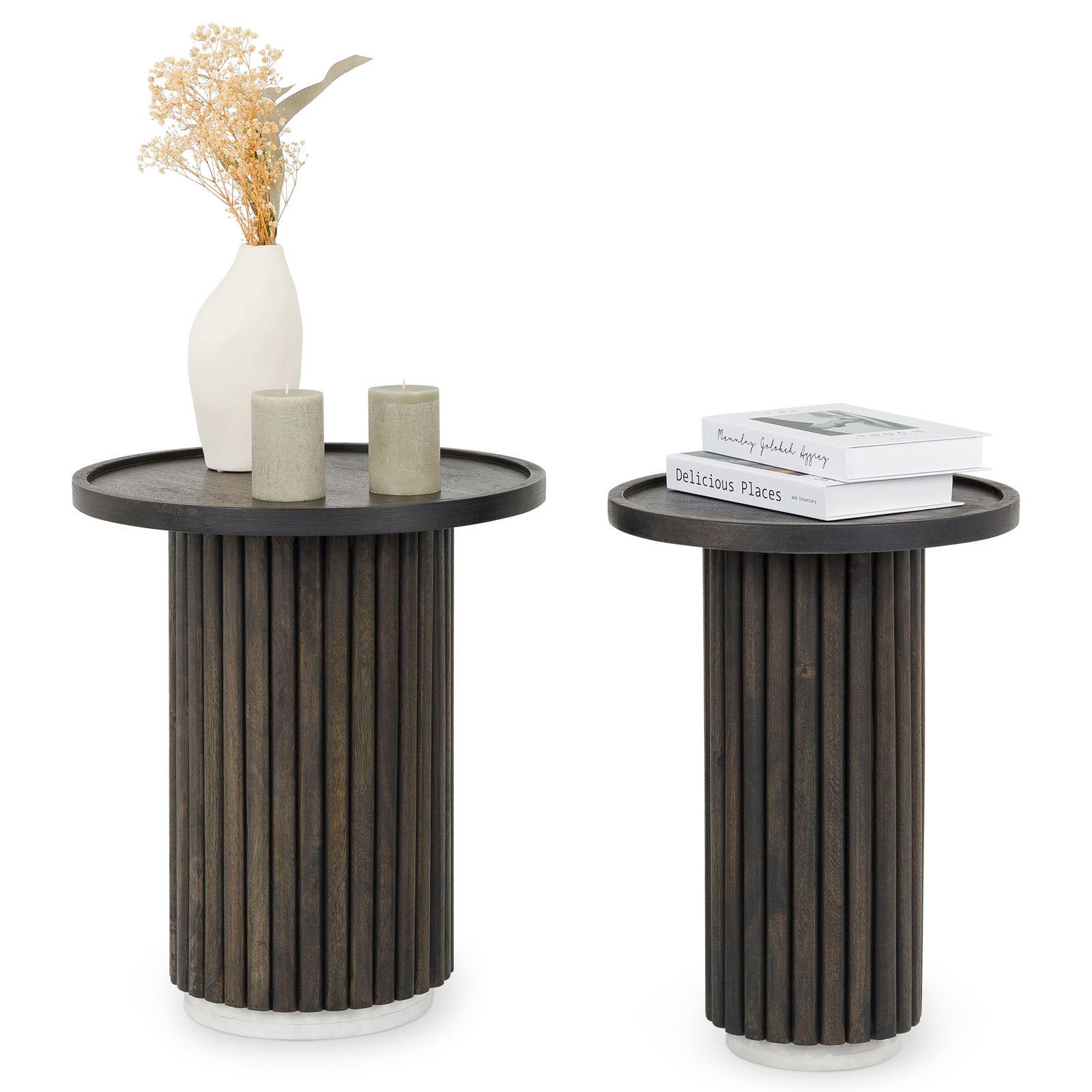 COUCHTISCHSET SARDA 2er Set braun/weiß - Braun/Weiß, Naturmaterialien/Holz (46/46/53cm) - IDIMEX