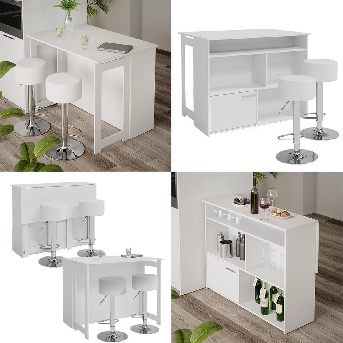 BARTISCH-SET Dominic Weiß 116 x 37 cm mit 2 Barhockern - Weiß, Holzwerkstoff (116/90.5/37cm) - Vicco