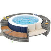 GARTEN Lounge Set mit runder Couch für Whirlpool oder Poolbereich mit verstellbaren Füßen und Kissen Terrasse Garten - Grau, Metall