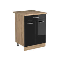 DULAP DE BAZĂ DE BUCĂTĂRIE R-Line, Negru lucios ridicat/Stejar auriu, 60 cm cu sertar стільниця Золотий дуб - stejar miere/negru cu luciu intens, compozit lemnos (60/81.6/60cm) - Vicco