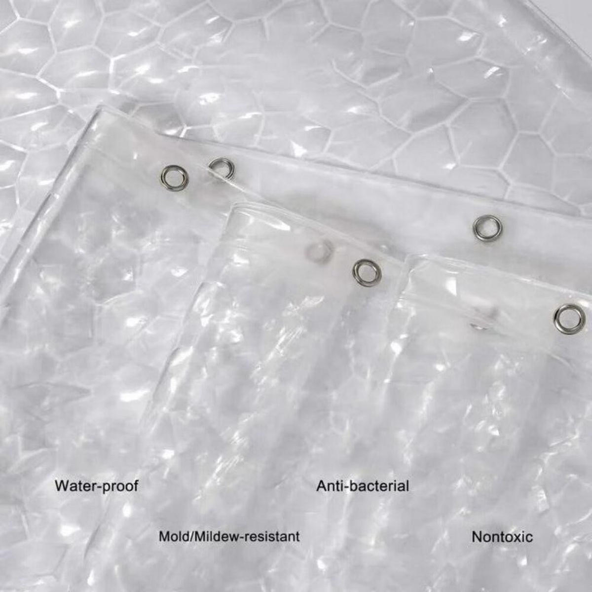 DUSCHVORHANG 72 x 78 cm transluzent 3D Wasserwürfel gefüttert mit Haken - Transparent, Kunststoff (72/78cm) - MCBOSON