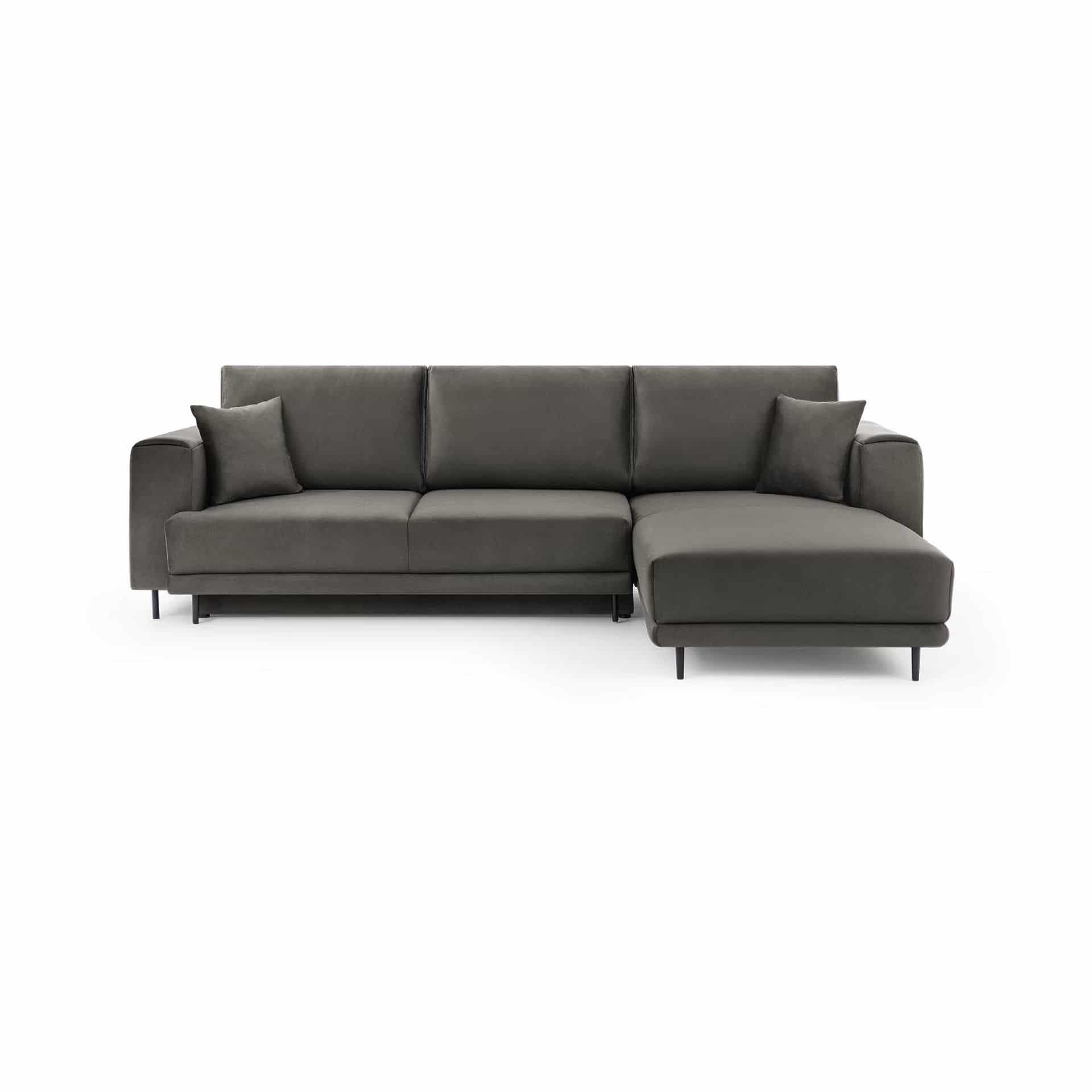 ECKSOFA mit Schlaffunktion und Bettkasten, Loco-Stoff - Schwarz/Grau, Textil/Metall (190/289cm) - Eltap