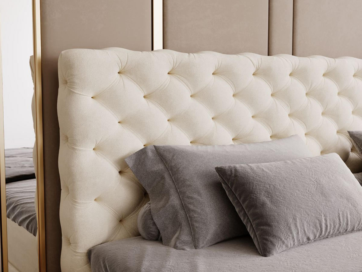 BOXBETT Bergamo 160x200 Beige - Beige/Schwarz, Holz/Textil (160/200cm) - Graingold