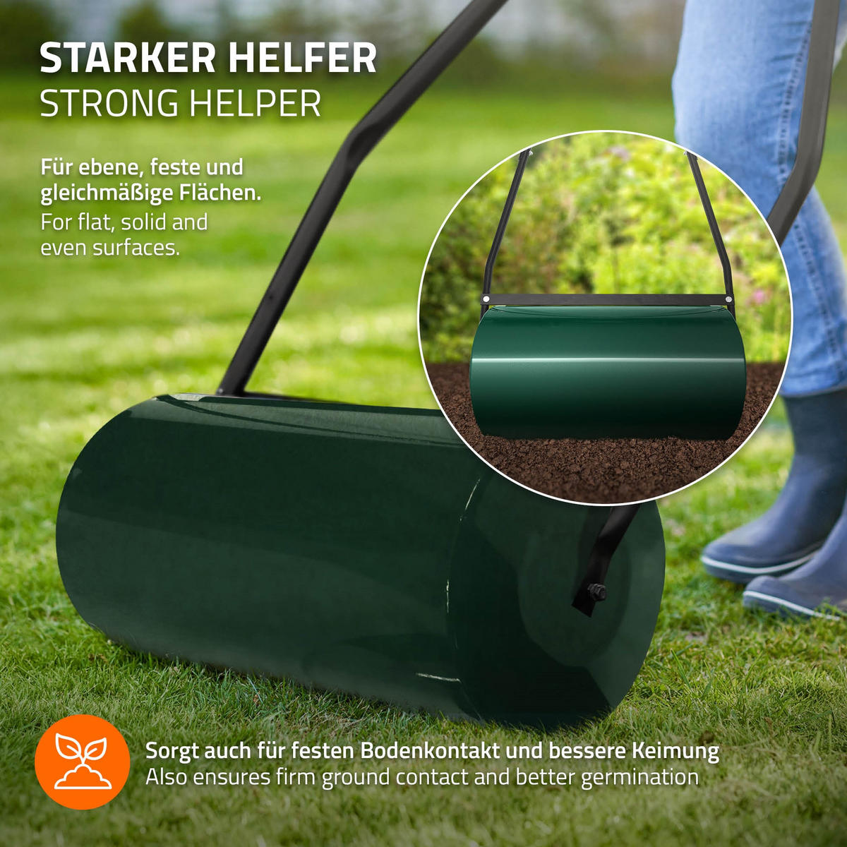 RASENWALZE befüllbar 50 Liter Grün aus Stahl - Grün, Metall (60/112/31.5cm) - ECD-Germany