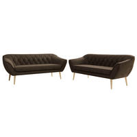 SITZGARNITUR PIRS 3+3 - Braun Velvet - Holzbeine - Dunkelbraun/Buchefarben, Holzwerkstoff/Textil (180/75/74cm) - MKS