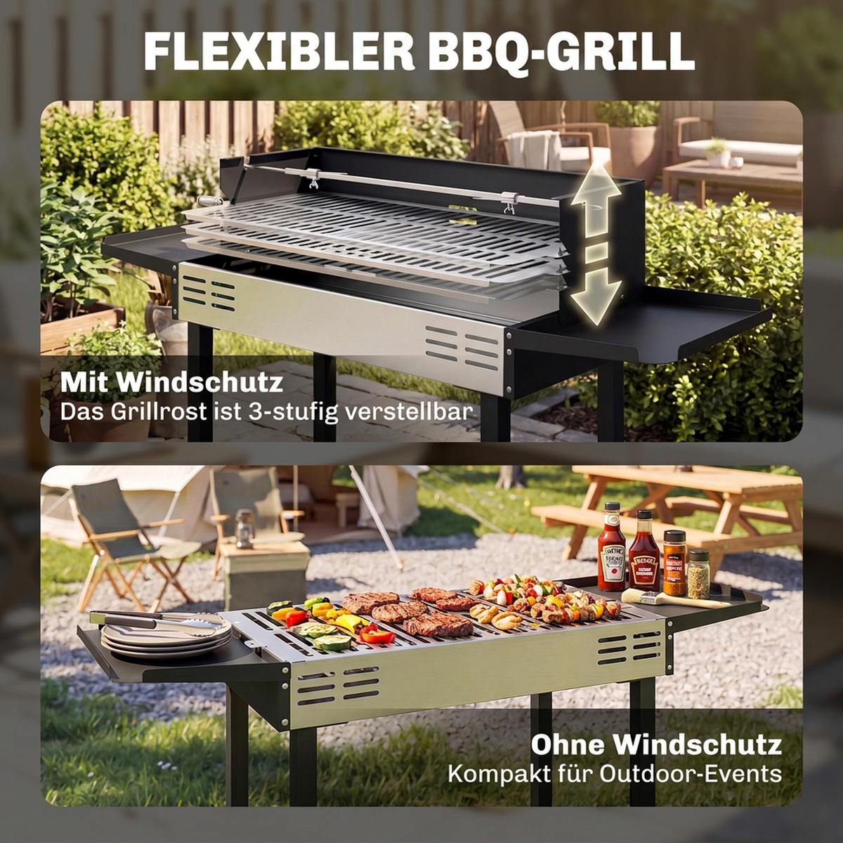 HOLZKOHLEGRILL Schwarz 118.0/32.0/90.0 cm - Schwarz, Metall (32/90/118cm)