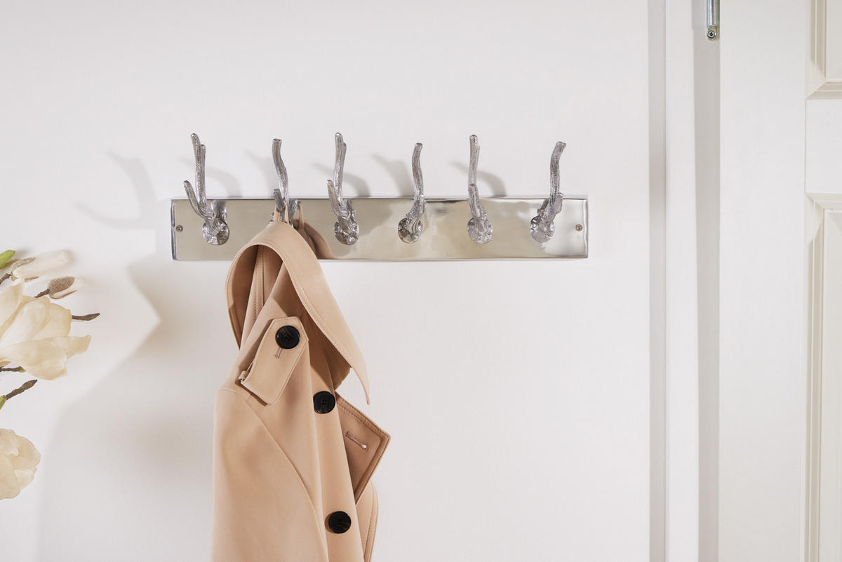 GARDEROBE DEER Metall Silber 50 cm - Silberfarben, Metall (50/15/8cm) - riess-ambiente