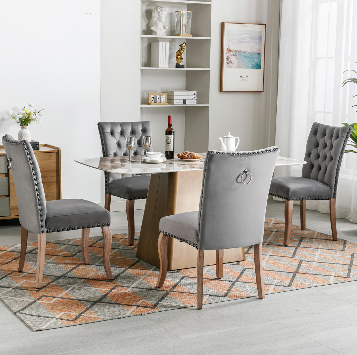 ESSZIMMERSTUHL modern Samt Grau mit Massivholzbeinen - Grau, Holz (63/95/49.1cm) - Meubliv