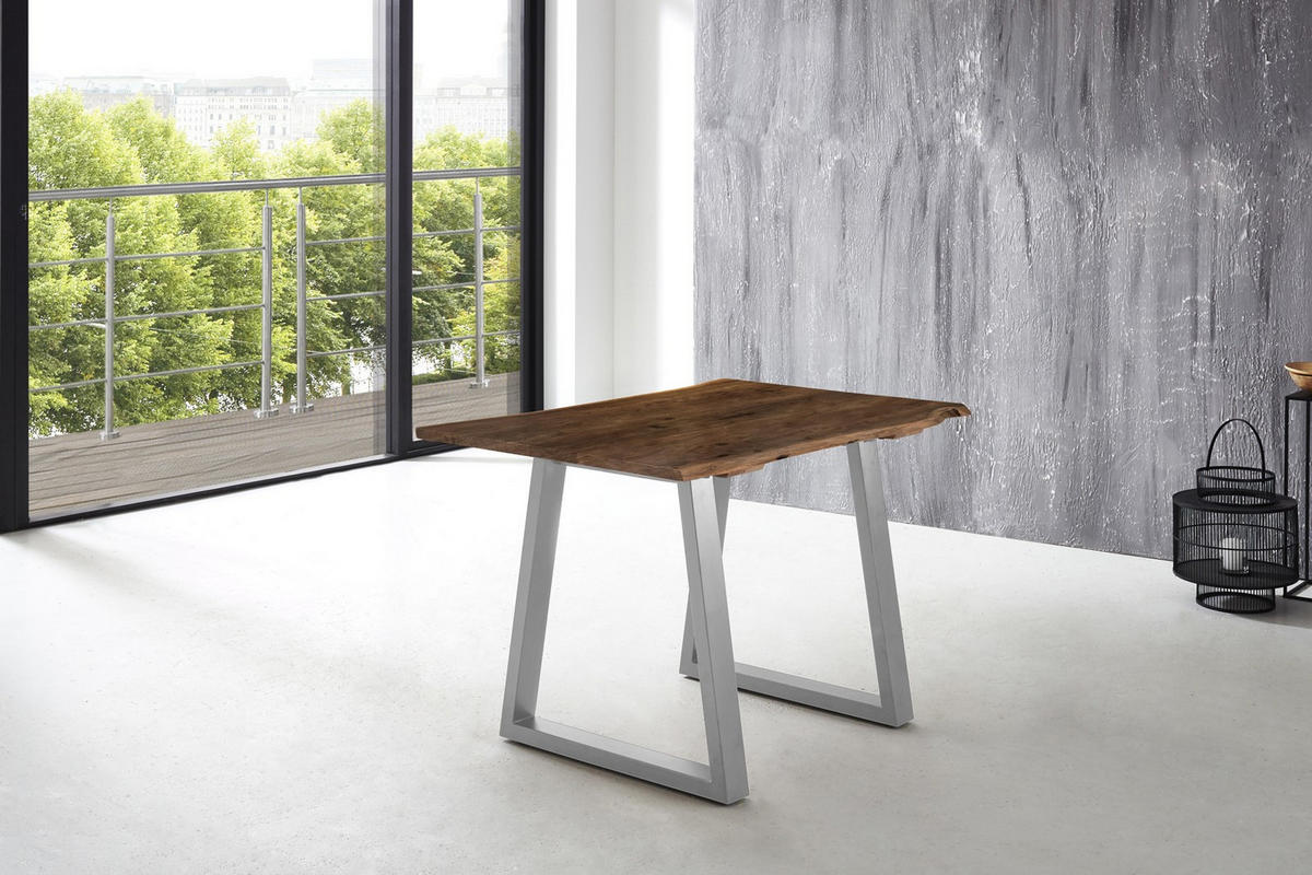 ESSTISCH LUBIN - Silberfarben/Braun, Holz/Metall (80/120/77cm) - SAM