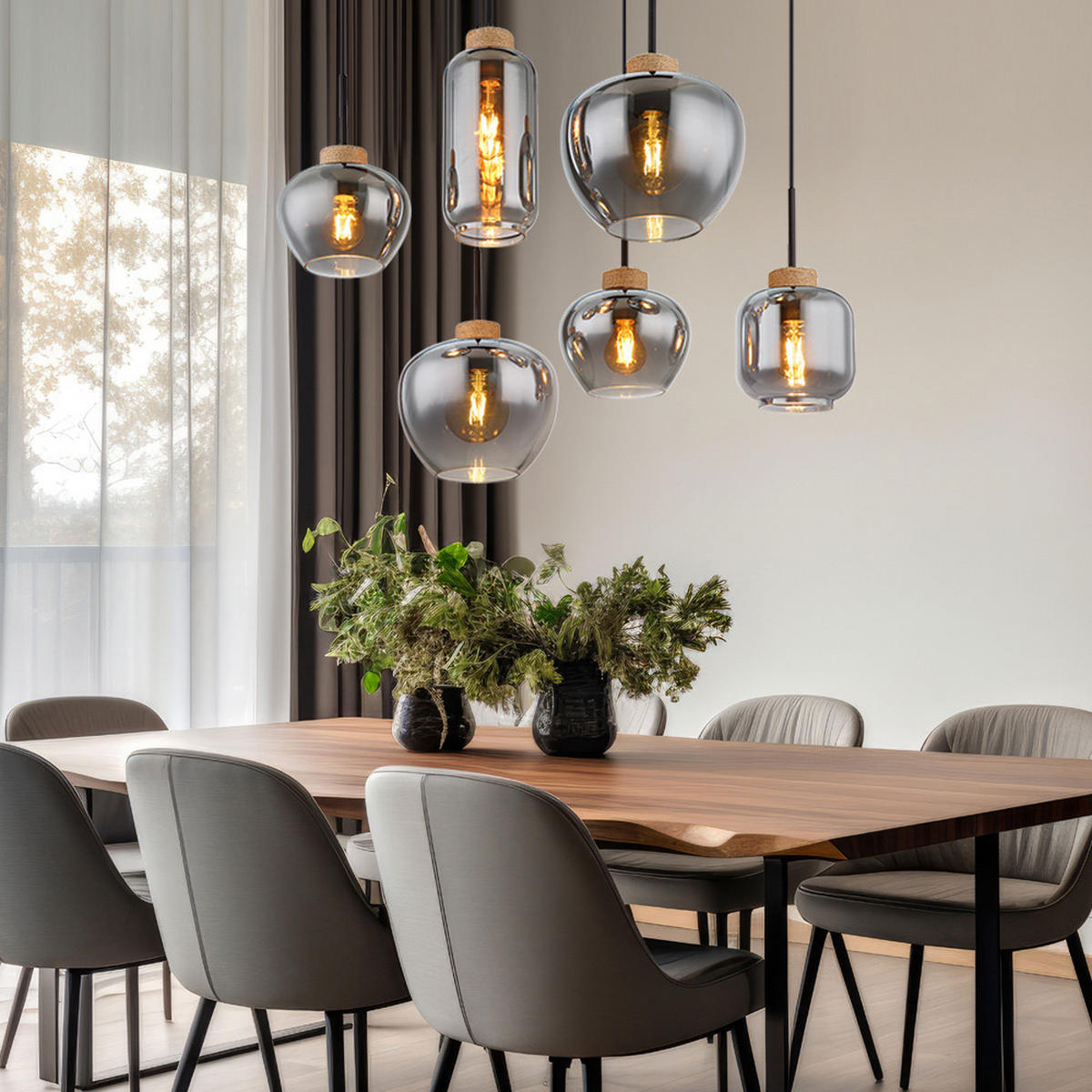 LED HÄNGELEUCHTE Metall Grau Rauchglas - Grau, Glas (80/40/120cm) - Globo Lighting