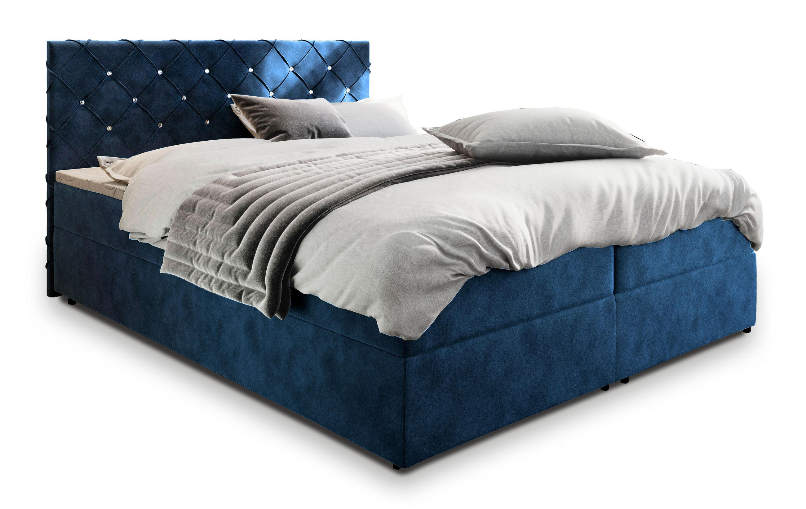 BOXBETT RIVA 160x200 cm mit Matratze und Topper - Blau - Blau, Holz (160/200cm) - MASSENO