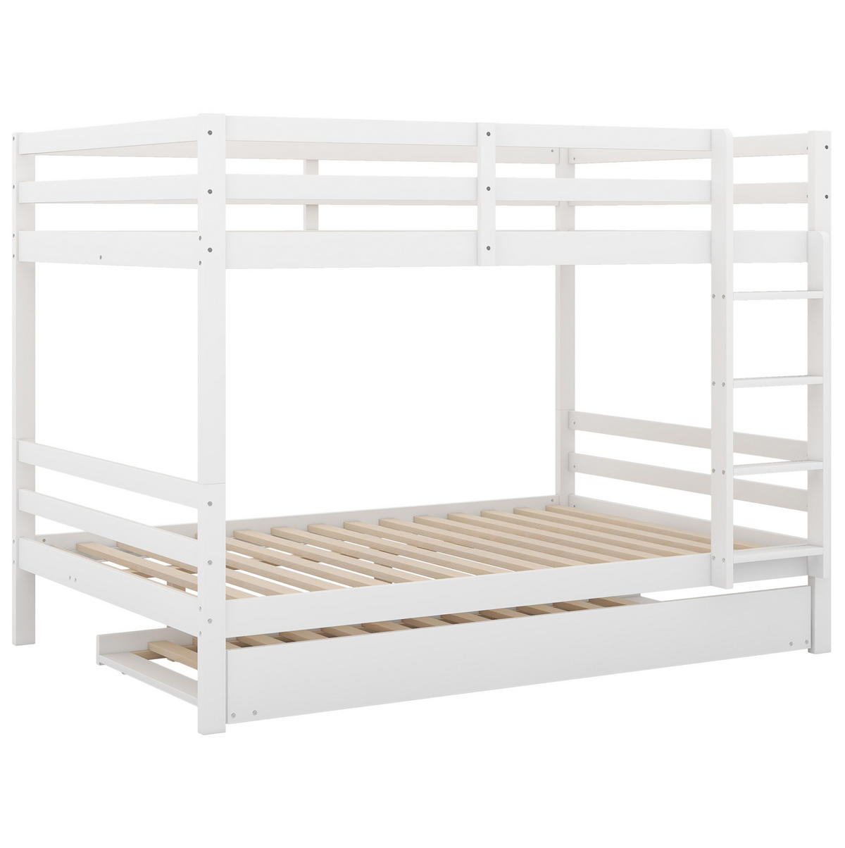 ETAGENBETT 140/200 cm aus Kiefer und MDF mit Ausziehbett und Treppe Weiß - Weiß, Holz (140/200cm) - Modenvie
