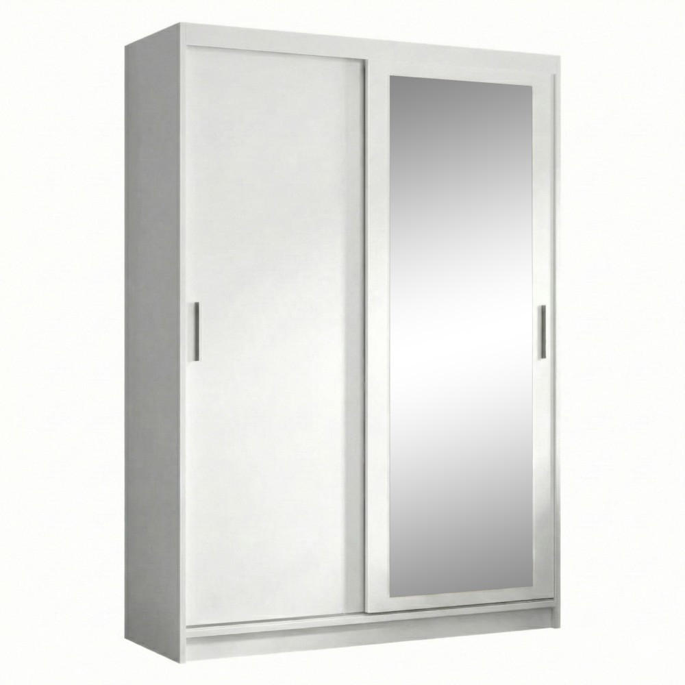 SCHWEBETÜRENSCHRANK Hela 120/205/60 2-türig weiß mit Spiegel - Weiß, Holzwerkstoff (120/205/60cm) - Beautysofa