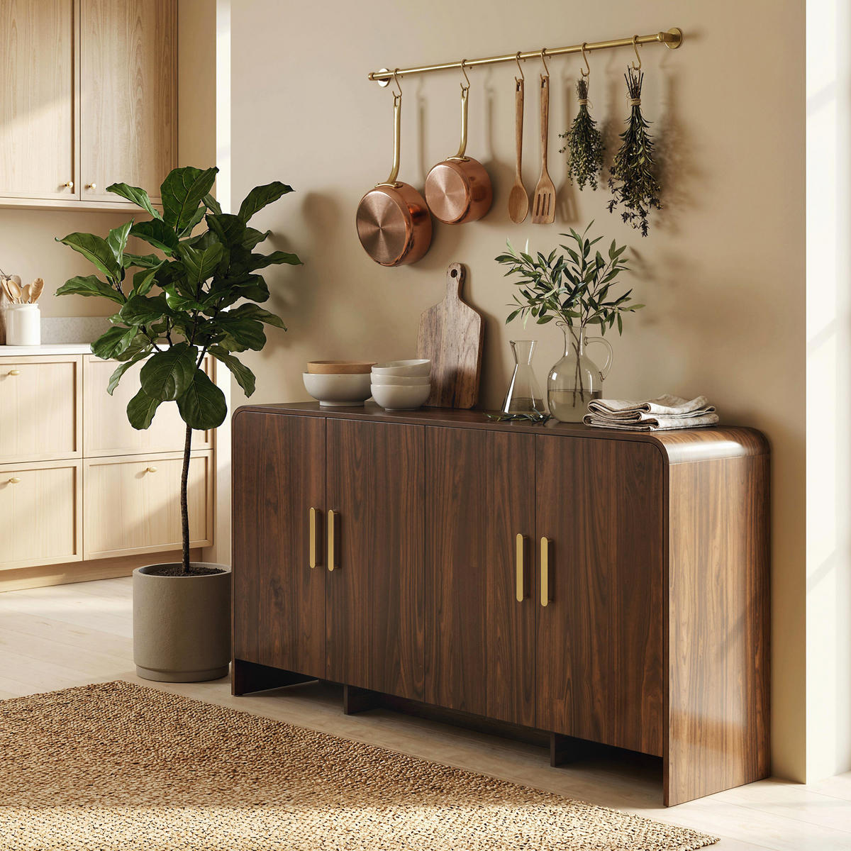 SIDEBOARD DE-11330 4 Soft-Close Türen, 4 Fächer Nussbaum - Walnussfarben, Holzwerkstoff (152/80/40cm) - ComfortXL