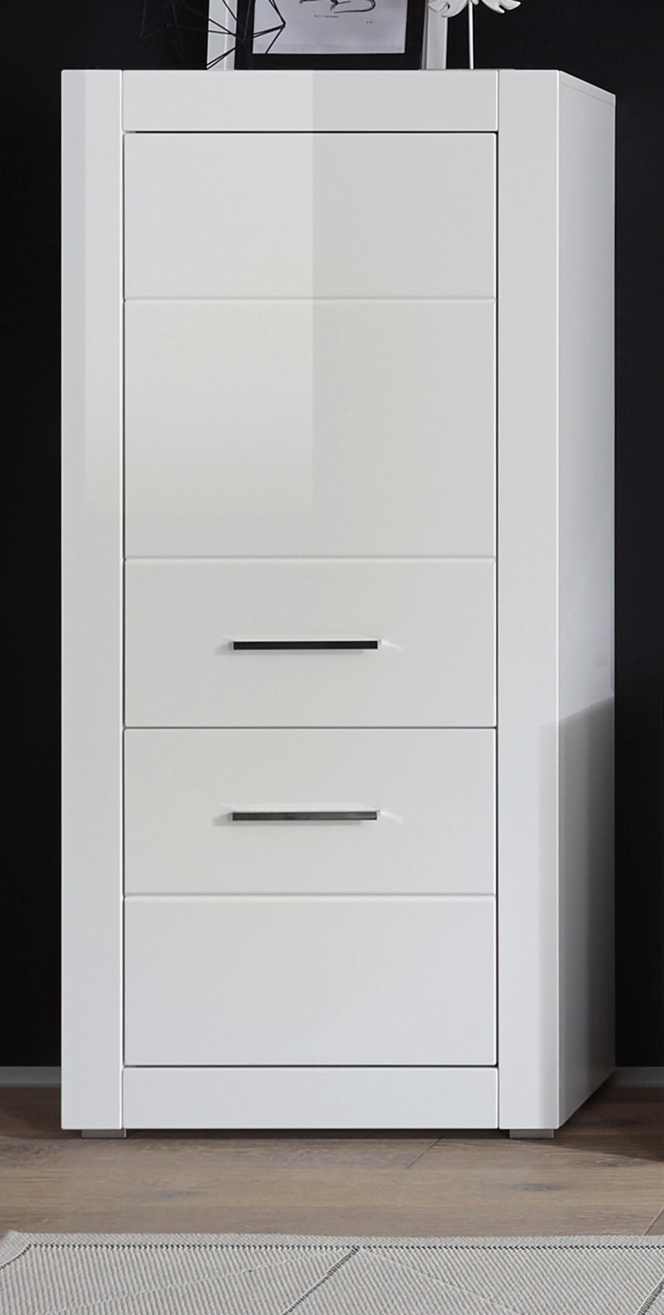 HIGHBOARD weiß Hochglanz, Anrichte für Wohn- und Esszimmer 65 x 142 cm - Chromfarben/Weiß Hochglanz, Holzwerkstoff/Kunststoff (65/142/35cm) - Furn.Design
