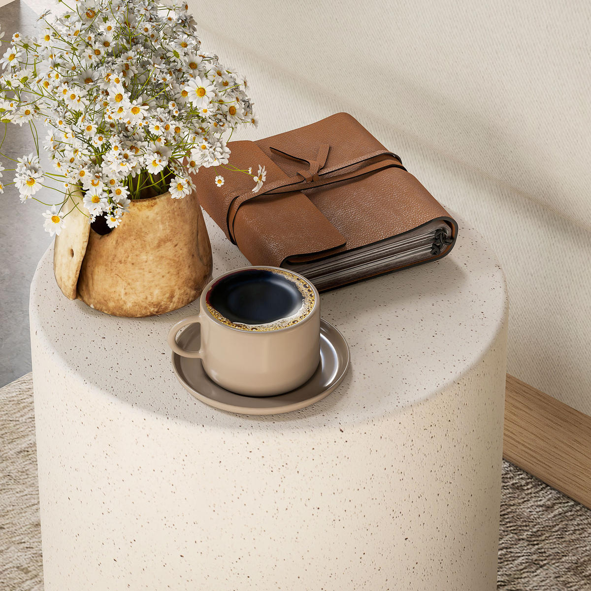 BEISTELLTISCH in Beton-Optik 37 cm x 37 cm x 43 cm Anorganisches Erz-Pulver Grau - Creme, Stein (37/37/43cm)