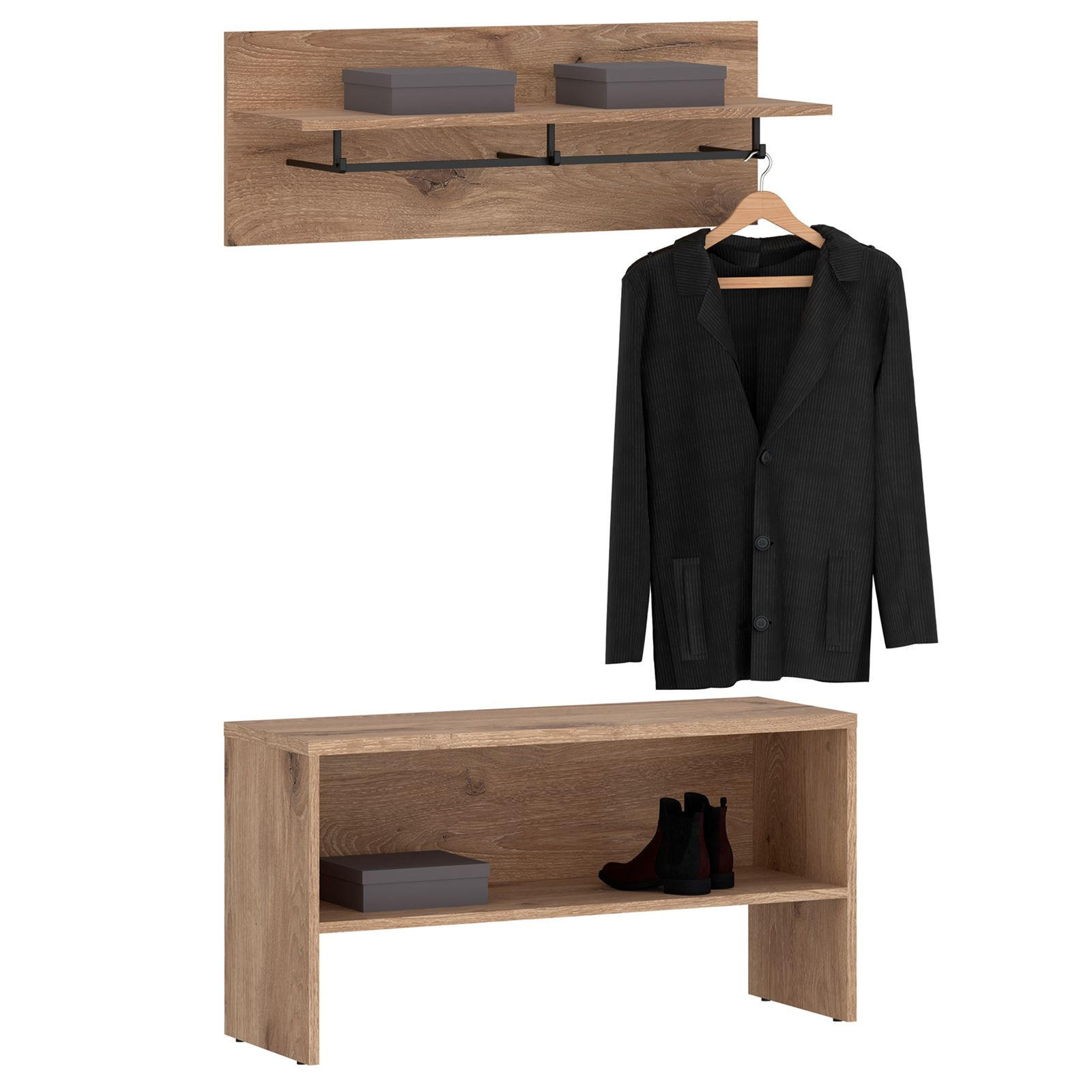 GARDEROBENSET MALEA - Braun, Holzwerkstoff (90/82/36cm) - IDIMEX