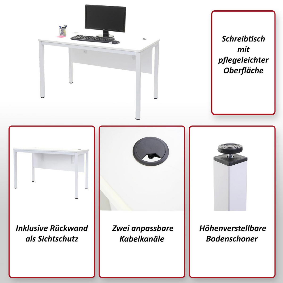 SCHREIBTISCH rechteck Schwarz - Schwarz, Holzwerkstoff (60/120/76cm) - MCW