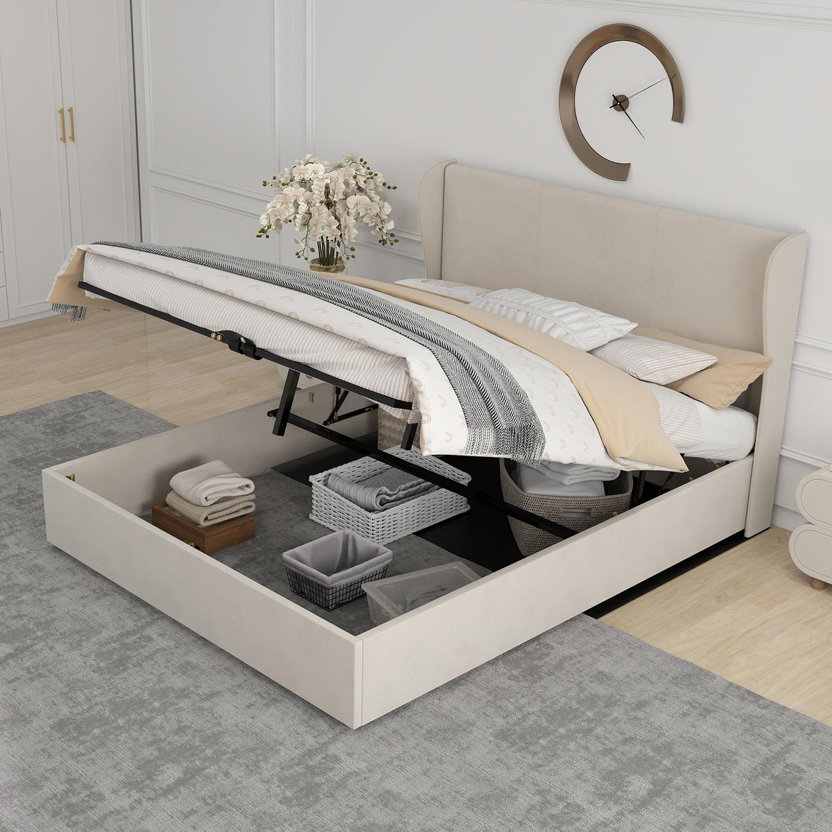POLSTERBETT 160x200 cm Stauraum hydraulisch beige - Beige, Textil (160/200cm) - Fortuna Lai