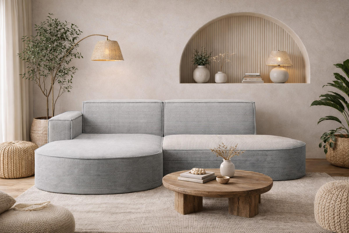 ECKSOFA Designer MODENA STUDIO, Cordstoff Poso, Hellgrau, Links - Hellgrau, Holzwerkstoff/Textil (165/236cm) - Kaiser Möbel