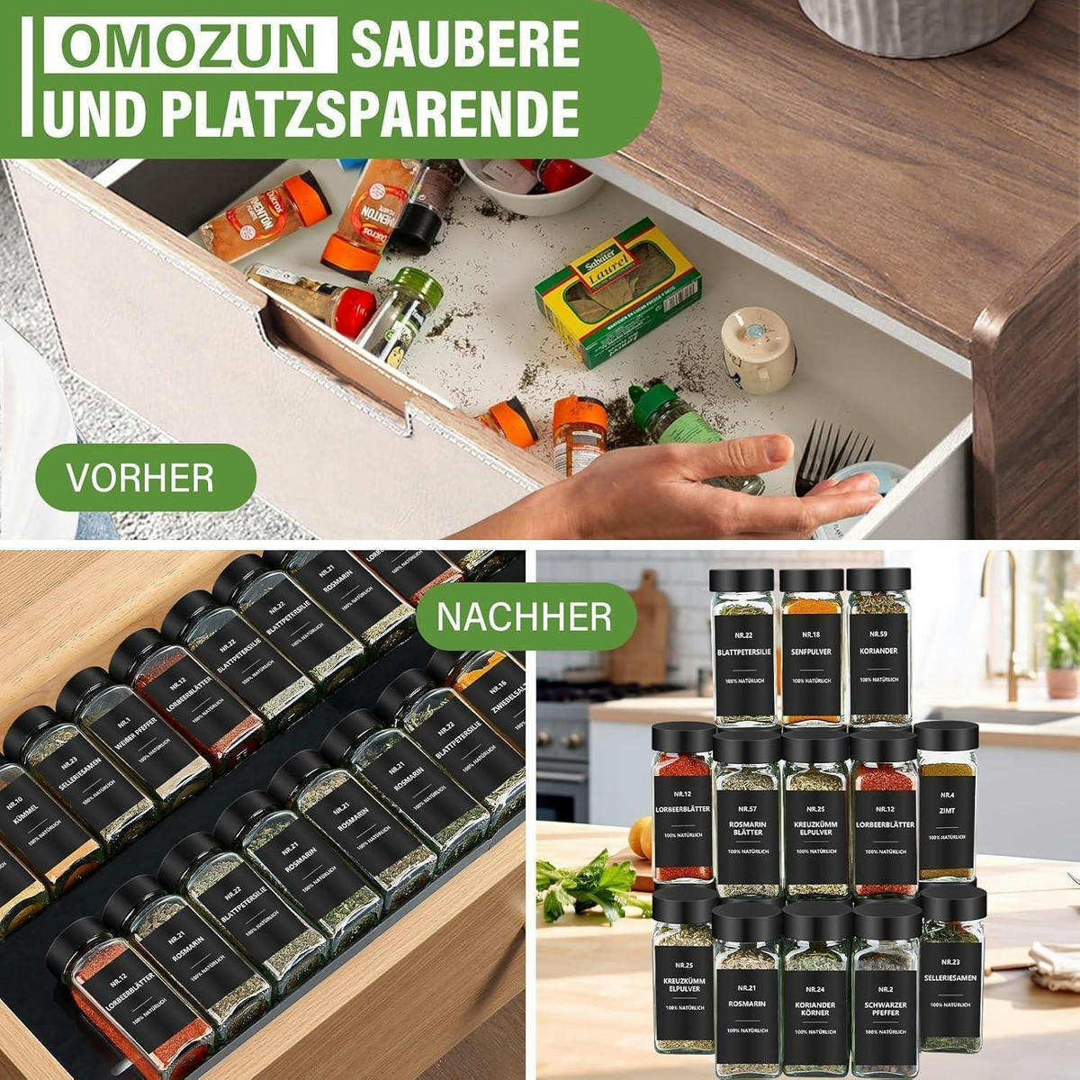 GEWÜRZGLÄSER 36er Set 120ml Glas mit Streueinsatz und Etiketten - Schwarz, Glas (4.5/10.5/4.5cm)