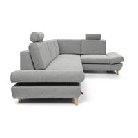 ECKSOFA CASA II R-S Grau Plüsch-Stoff mit Schlaffunktion - Grau, Holz (272/199cm) - MASSENO