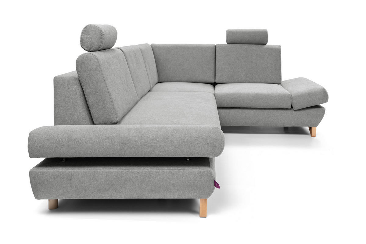ECKSOFA CASA II R-S Grau Plüsch-Stoff mit Schlaffunktion - Grau, Holz (272/199cm) - MASSENO