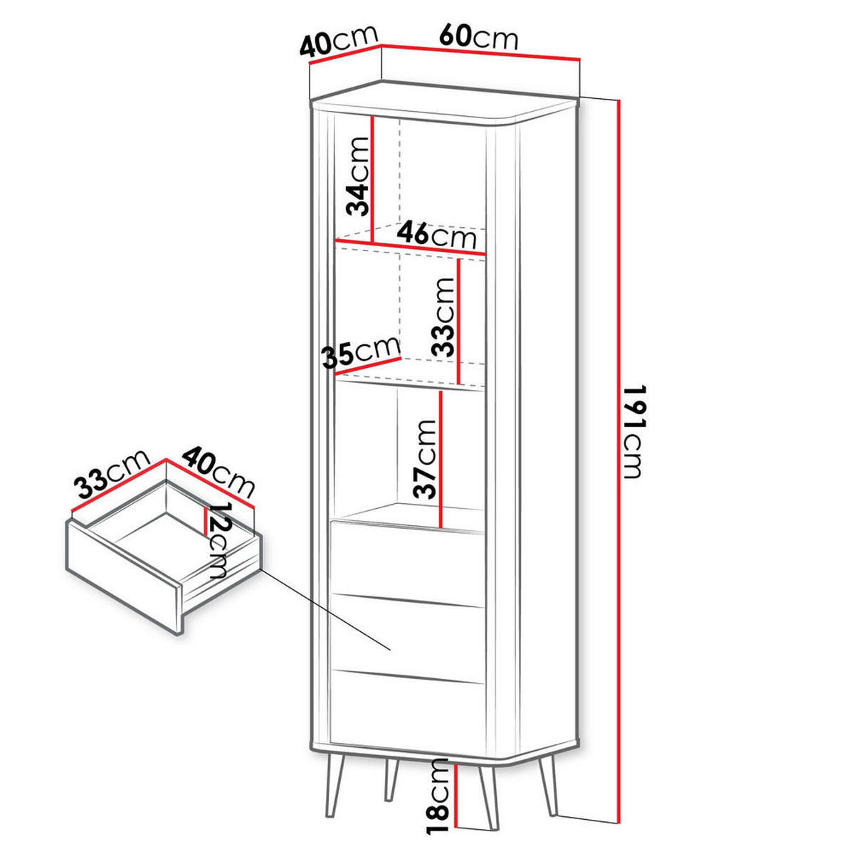 REGAL Marly Kaschmir / Graustein 60 / 40 / 191cm - Kaschmir/Beige, Holz/Holzwerkstoff (60/191/40cm) - Feldmann-Wohnen