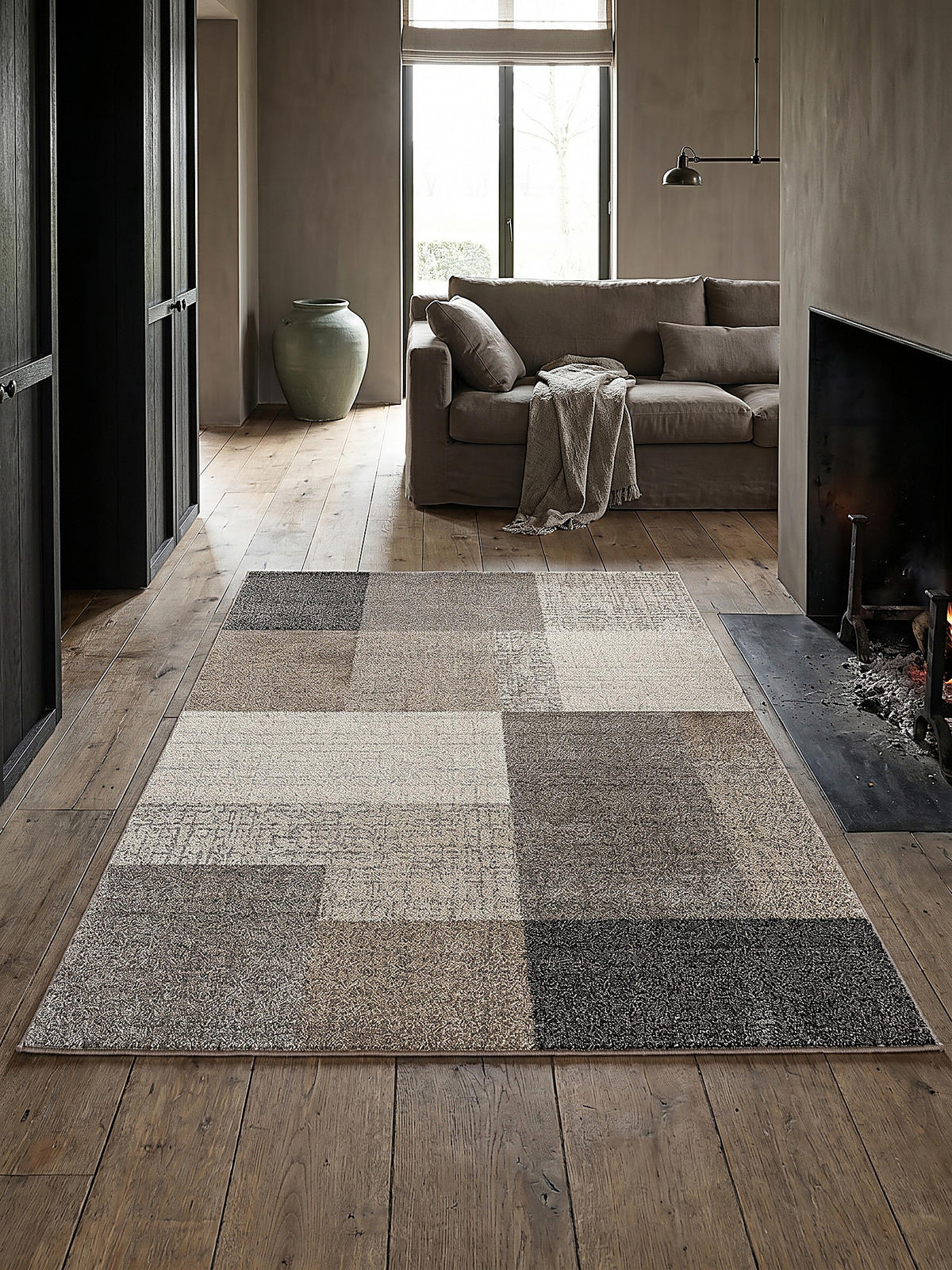 TEPPICH Niederflor Patchwork THUR Polypropylen Grau 140 x 200 cm - Beige, Textil (140/200cm) - KADIMA DESIGN