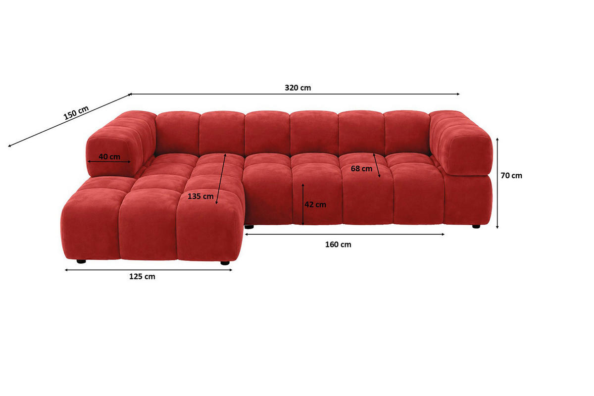ECKSOFA L-Form, Veloursstoff Bluvel, Rotwein, Links, Averro XL - Weinrot, Holz (320/150cm) - Kaiser Möbel